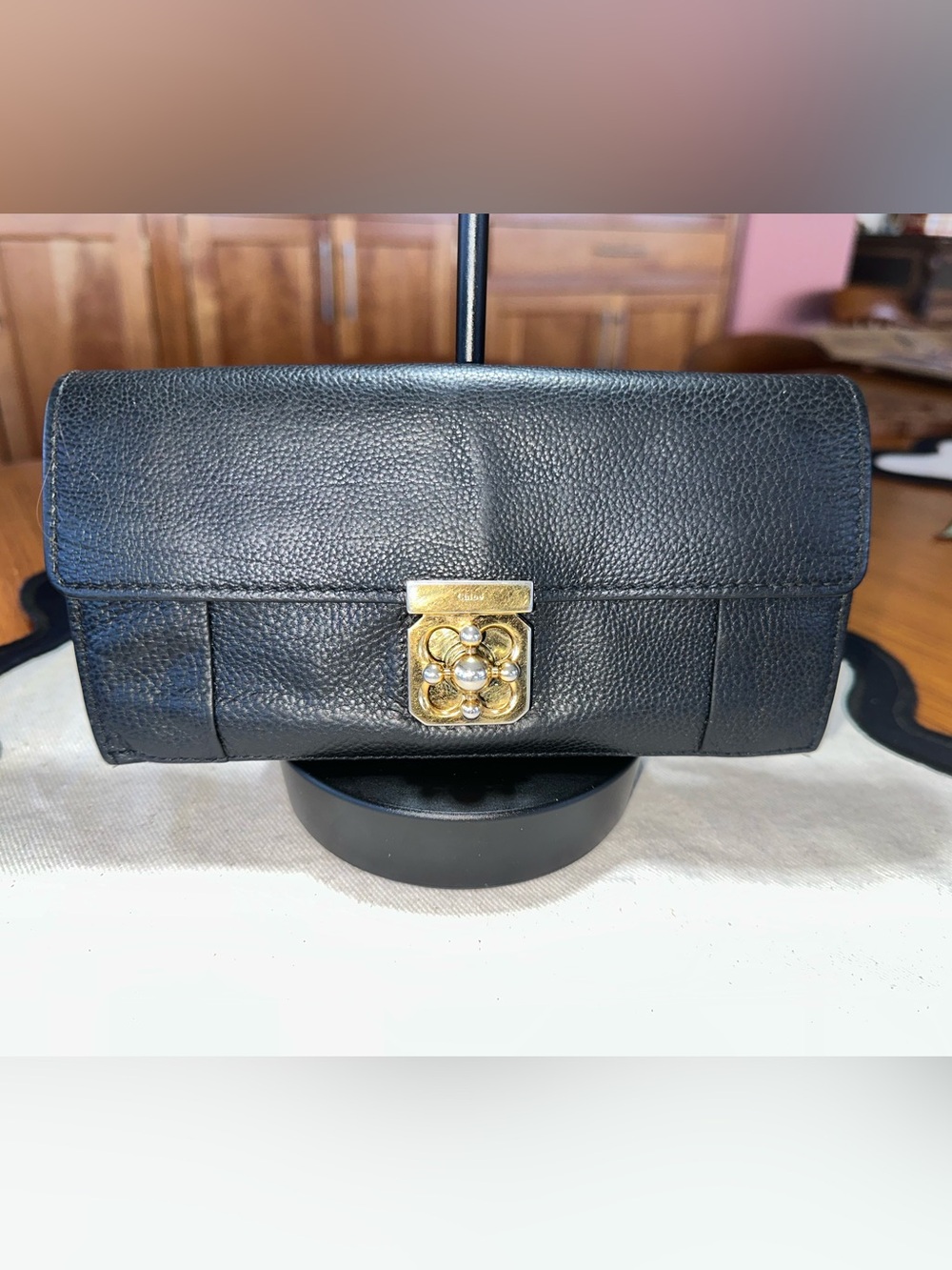 Authentic Chloe Elsie Black Leather Wallet  Gold Hardware | EUC